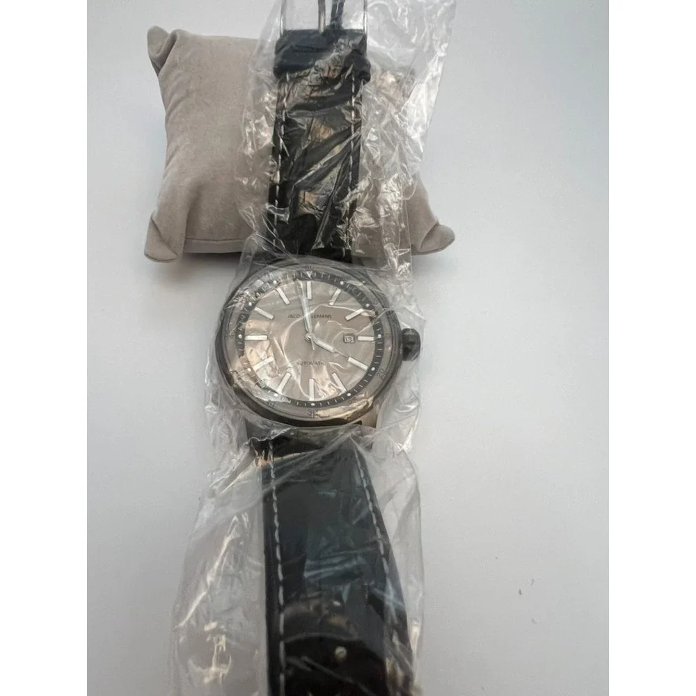#W042 Jacques Lemans Porto Automatic 1-1723 Mens 48mm Gray Dial Black IP
